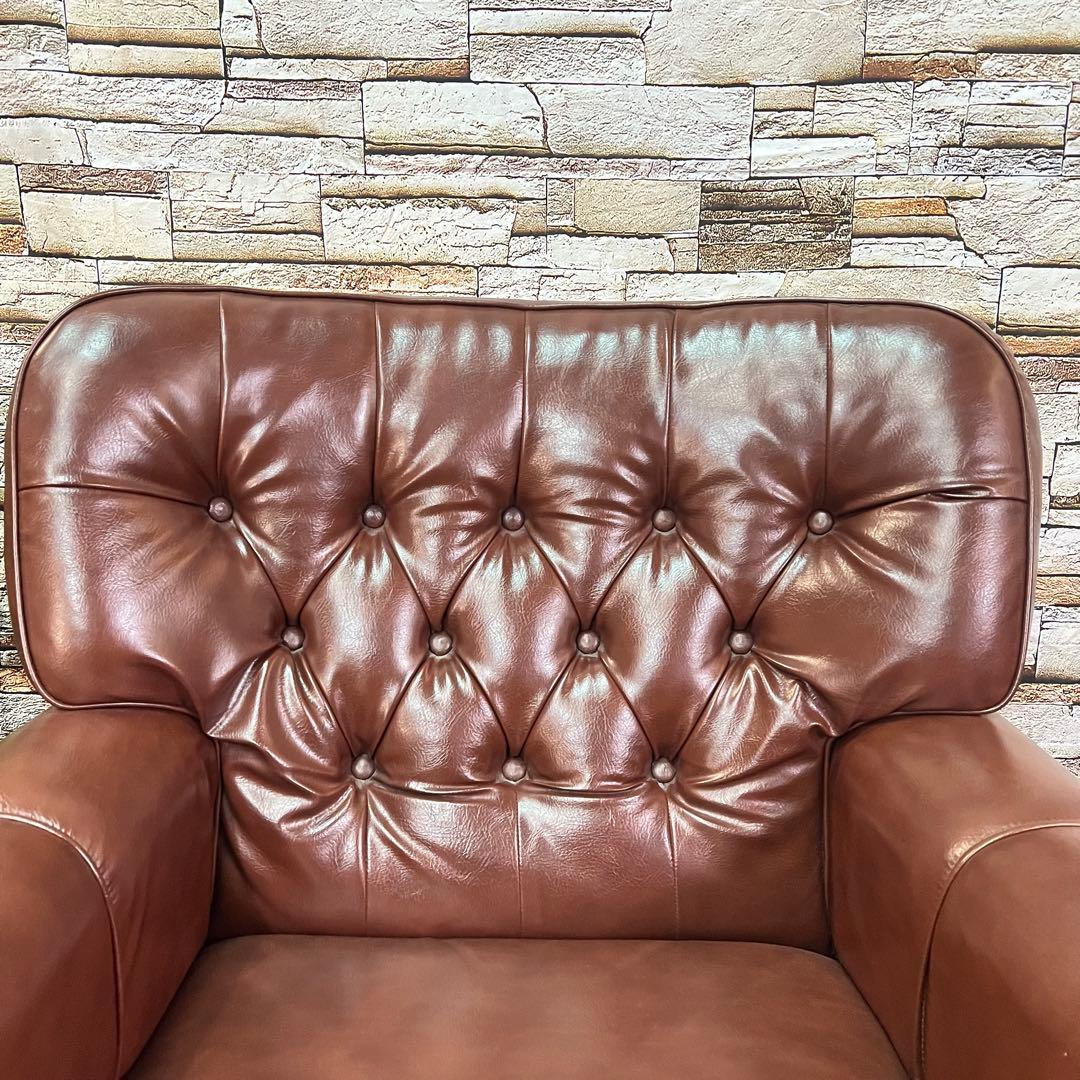 ꧁カリモク家具 karimoku꧂1人掛けアームソファ ブラウンレザー 合成皮革