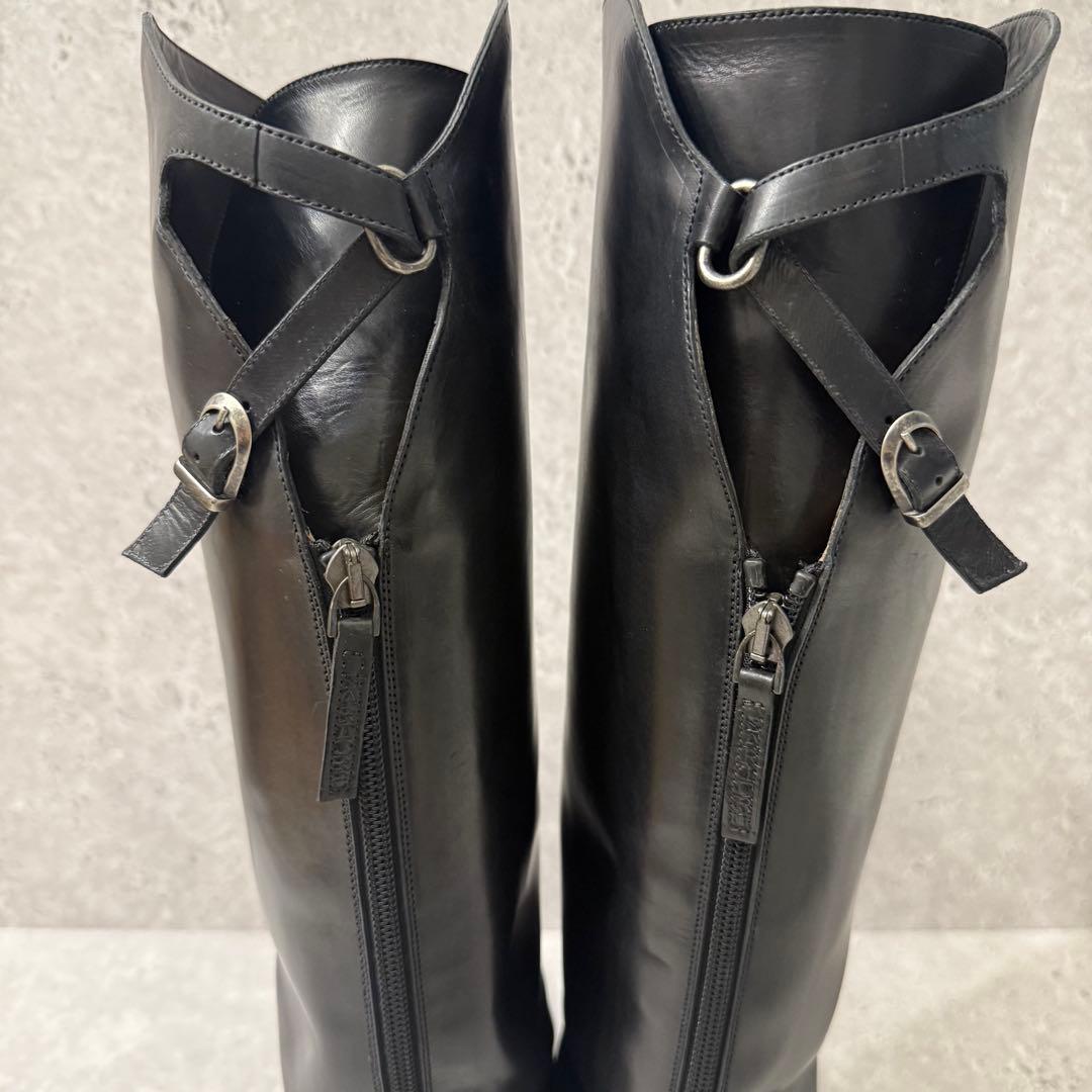 SARTORE ジョッキーブーツ ロングブーツ 37 黒 レザー ベルトデザイン