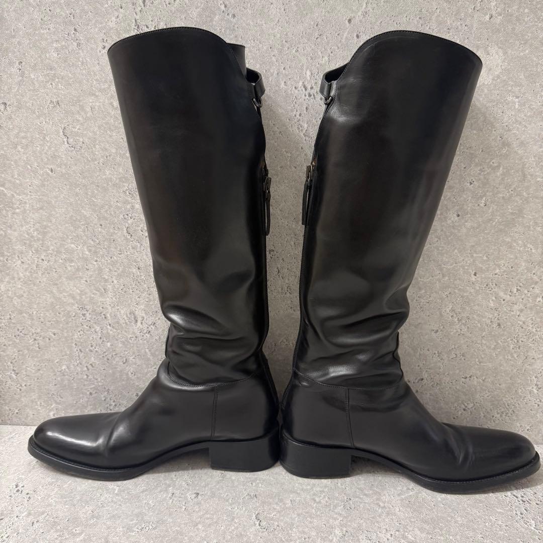 SARTORE ジョッキーブーツ ロングブーツ 37 黒 レザー ベルトデザイン