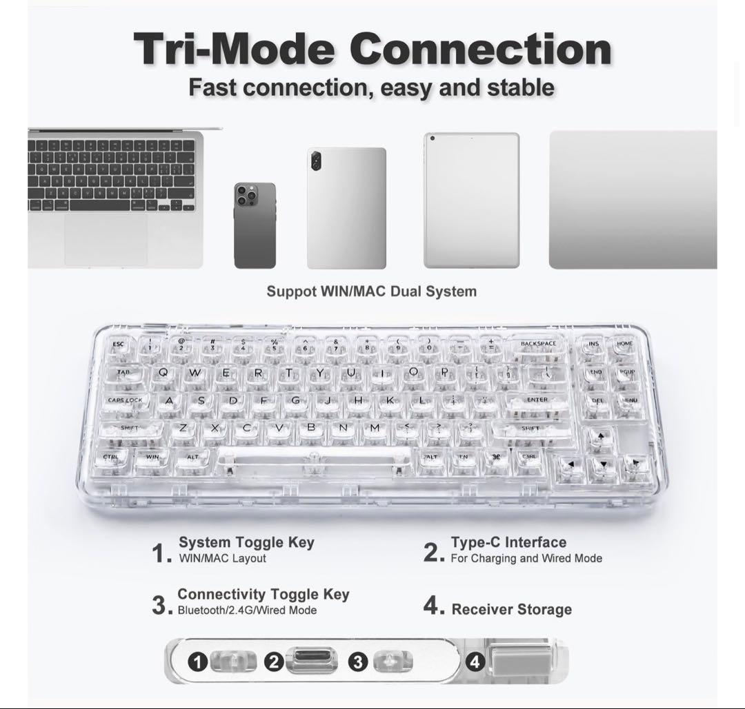 【SNS大バズり】YUNZII X71 MACも対応RGBコトコト音キーボード