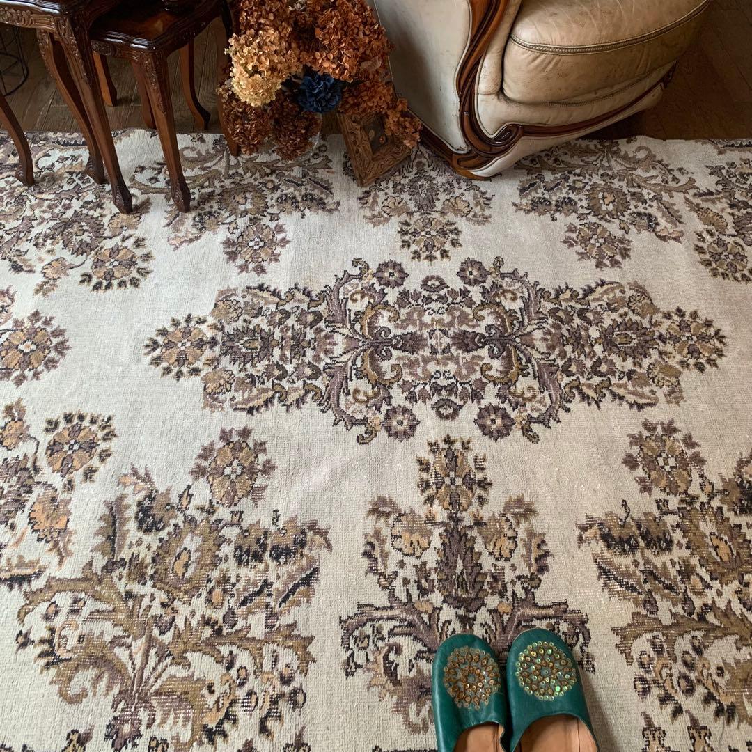 超大判　幅広　252× 147 トルコヴィンテージラグ　ボタニカル　雅紀さん