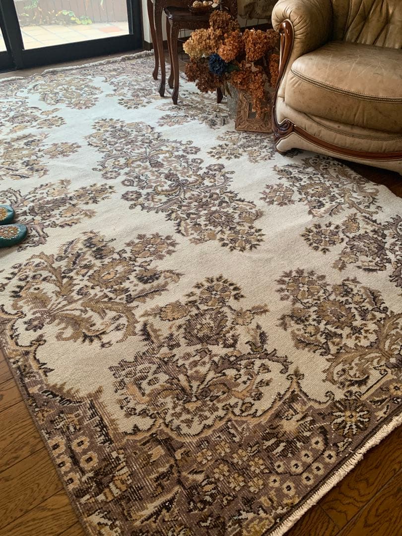 超大判　幅広　252× 147 トルコヴィンテージラグ　ボタニカル　雅紀さん