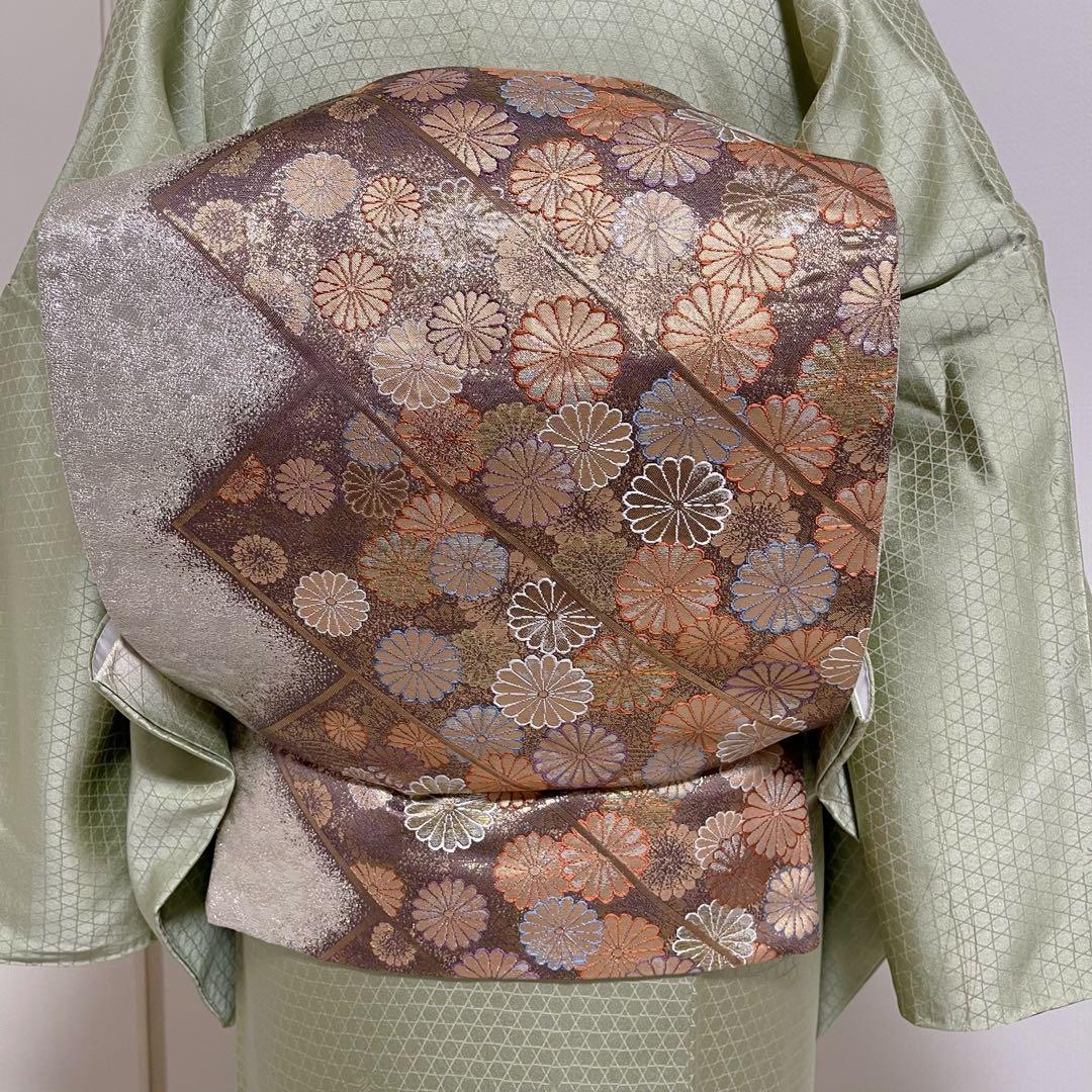 k233 正絹 亀甲地紋 訪問着 4点フルセット 身丈156裄丈65