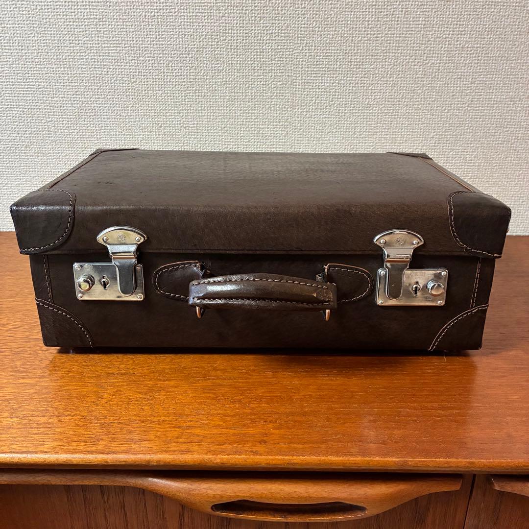 美品 トランク ダークブラウン 革製 ヴィンテージ アンティーク 鍵付き カバン