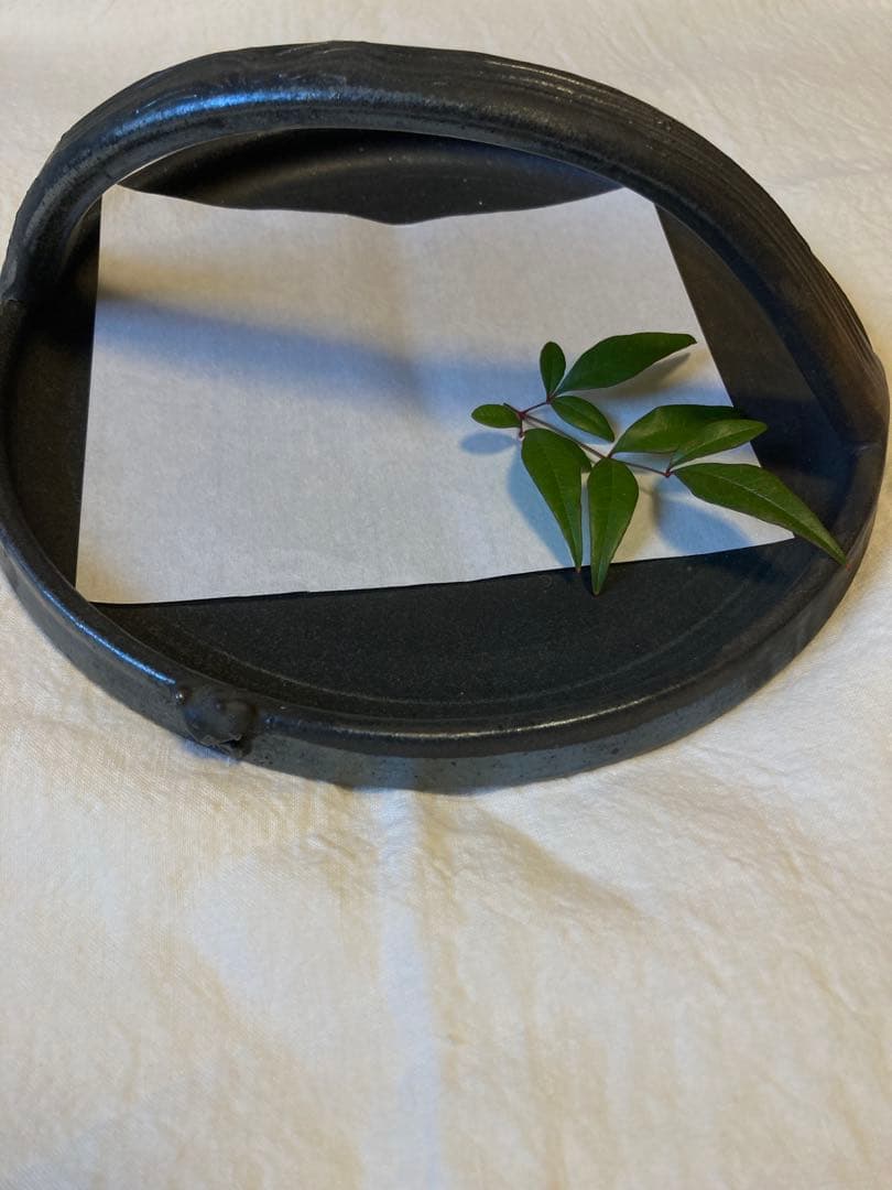 超絶技巧 小川甚八 笠間焼 カエル付 手鉢 黒燻 煎茶道具 菓子器 希少品