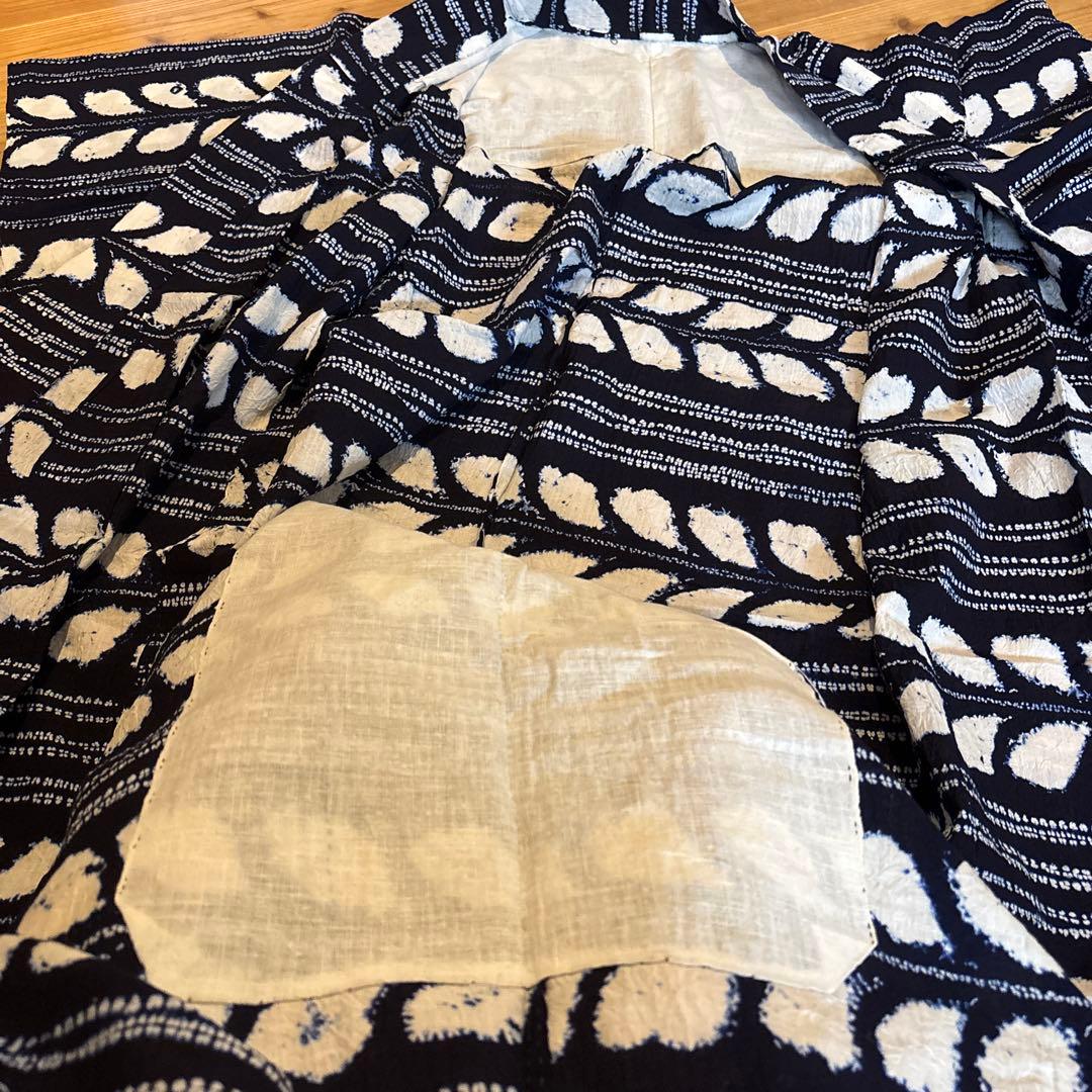 有松鳴海絞り浴衣 芭蕉 ボーダー 手縫い 藍染 アンティーク ヴィンテージ 絞り