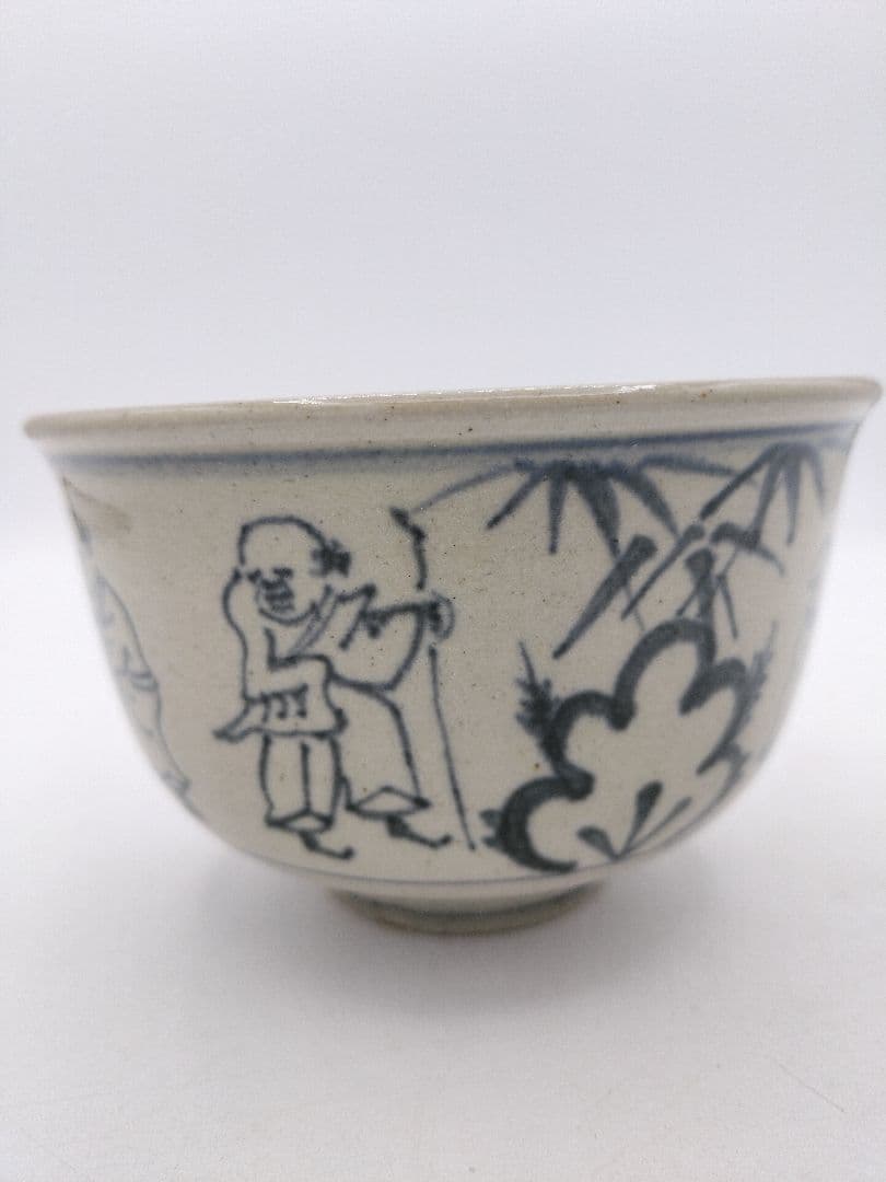 c741 【新品・未使用】茶碗 善所焼 安南写七賢人 淡海陽炎園 木箱 茶道具