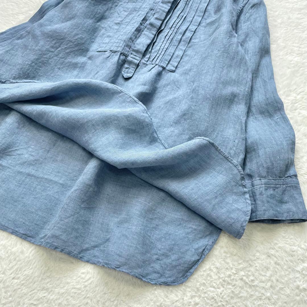 大きいサイズ 23区 LIBECO リネンバンドカラーブラウス ピンタック 44