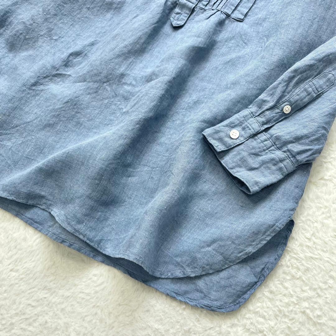 大きいサイズ 23区 LIBECO リネンバンドカラーブラウス ピンタック 44