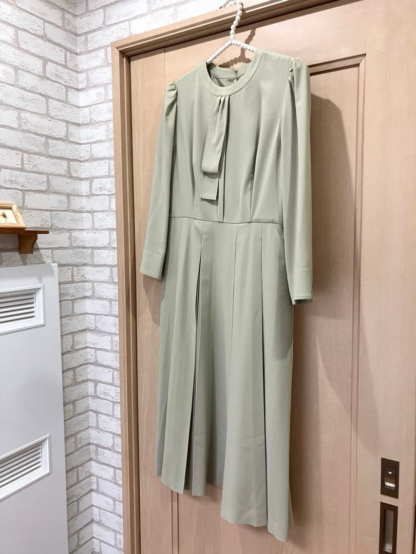 【極美品】セルフォード　ボウタイプリーツワンピース MNTミント　38