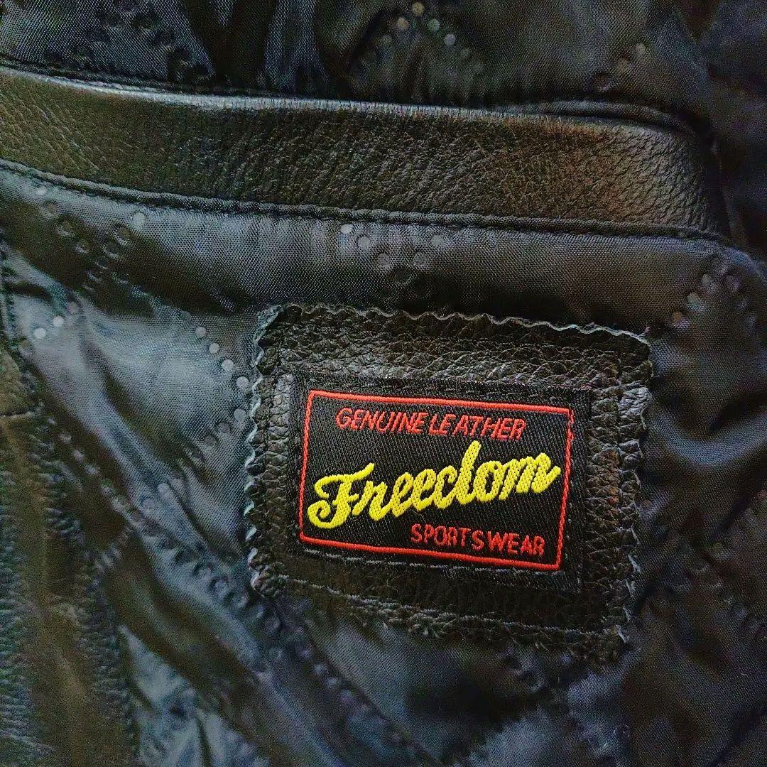 freedom フリーダムブラックレザー シングルライダースジャケット水牛革　L