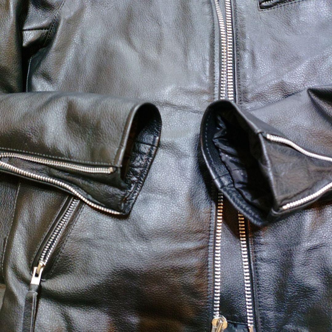 freedom フリーダムブラックレザー シングルライダースジャケット水牛革　L