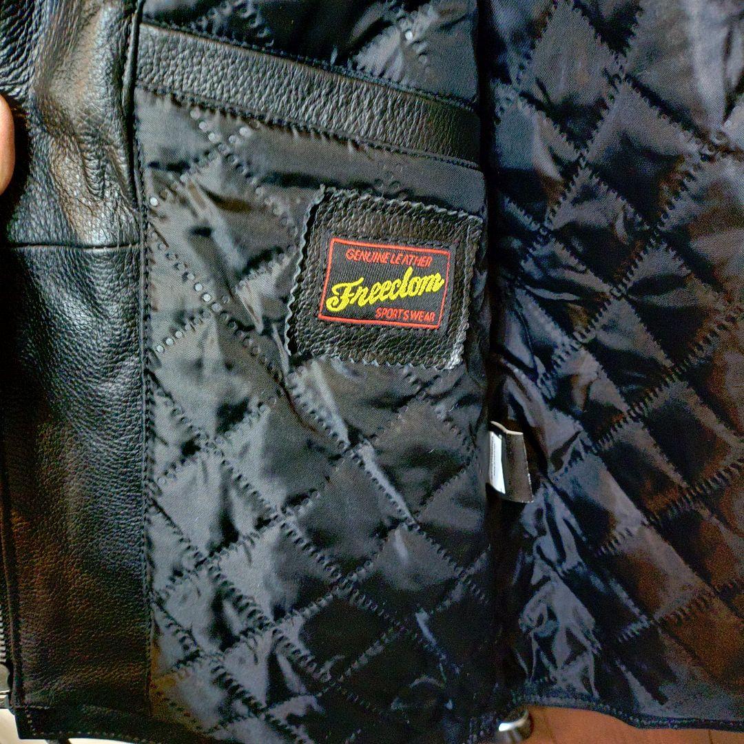 freedom フリーダムブラックレザー シングルライダースジャケット水牛革　L