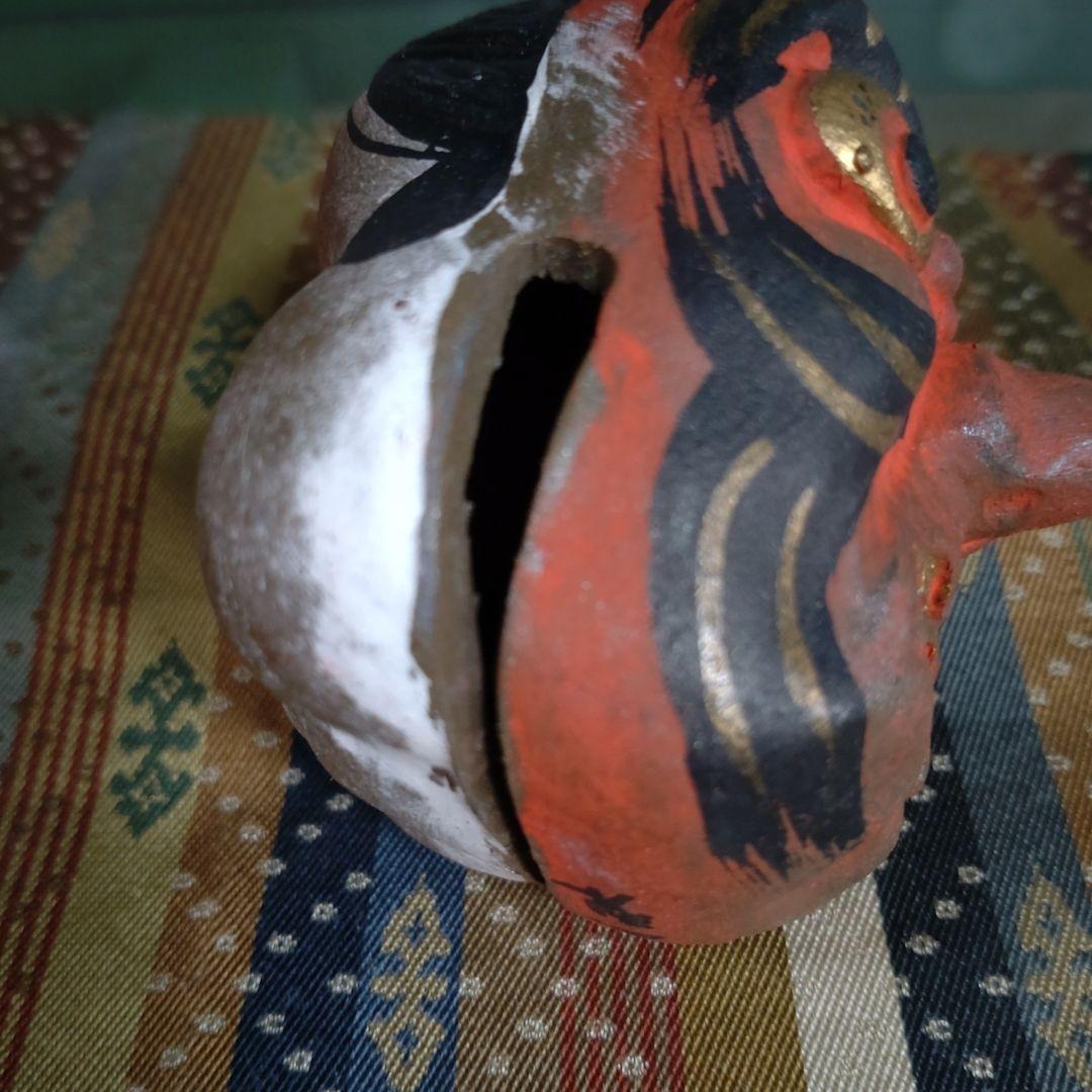 昭和伝統的な陶器のお福さん と 天狗の両面土鈴