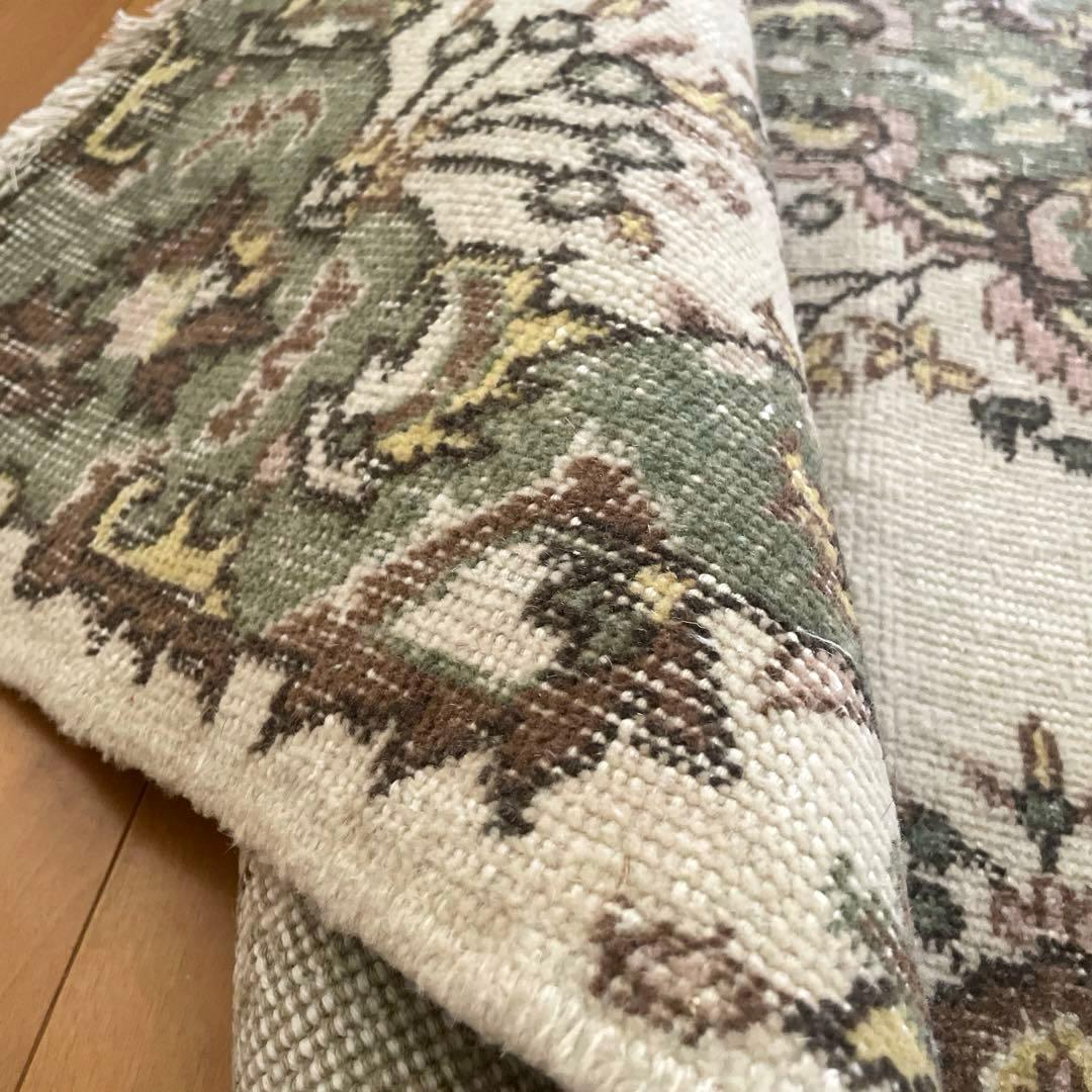 115×206 モスグリーン×クリーム　メダリオン　トルコヴィンテージラグ