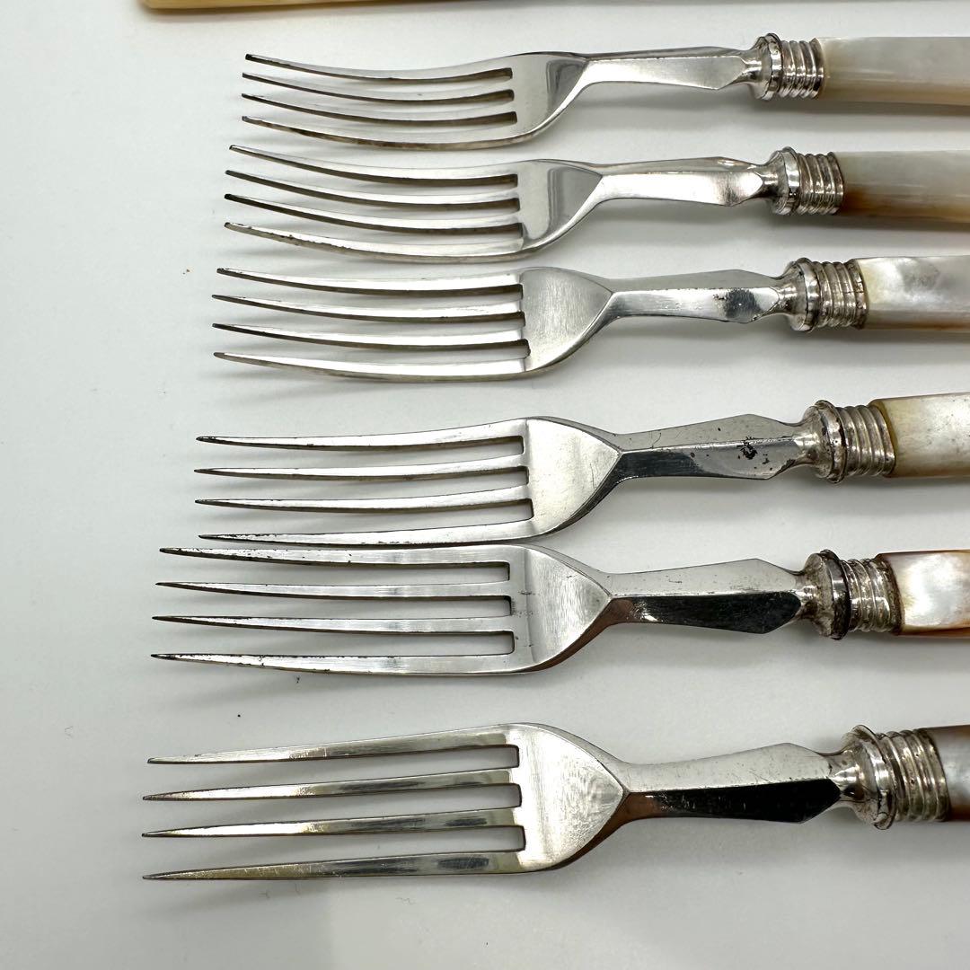 英国製/白蝶貝 マザーオブパール フルーツナイフ＆フォーク 24本 木箱入