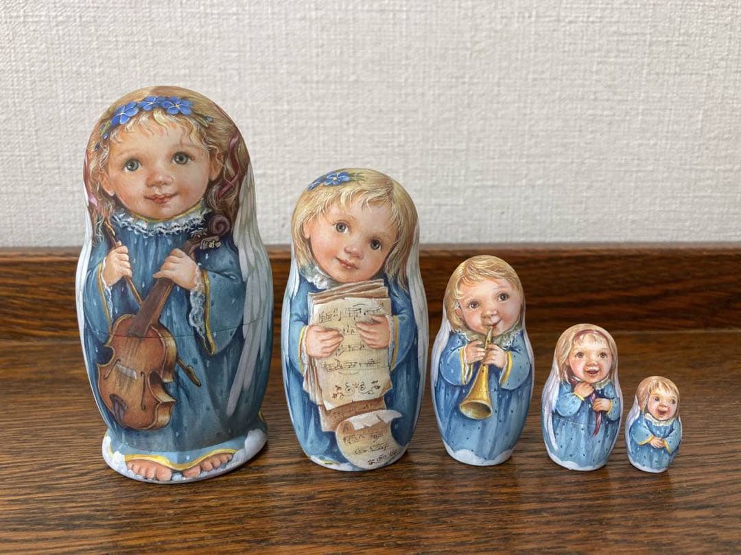 ロシア雑貨☆天使マトリョーシカ(5P)ブルーエンジェル リダ工房