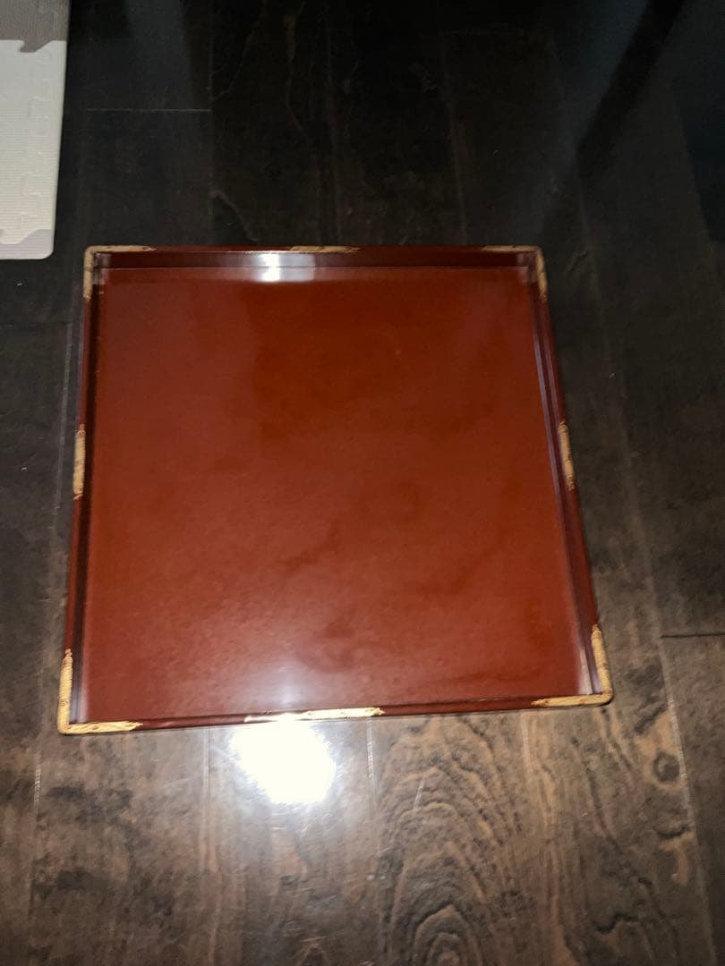 時代漆器 大判角盆 50cm角 二枚組 共箱付き 古美術