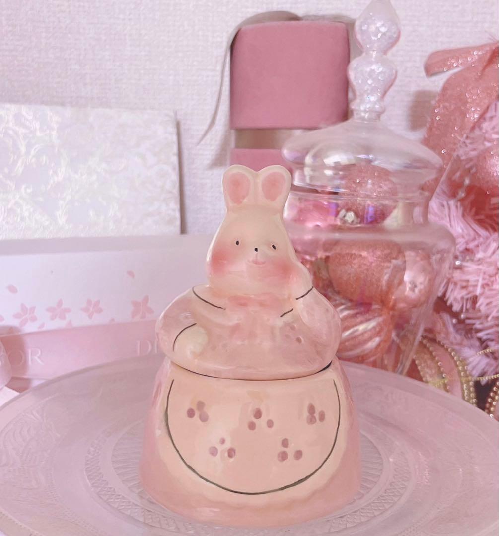 レア♡アンティーク♡うさぎ♡置物ロリータ♡昭和レトロ♡インテリア♡陶器品♡ピンク