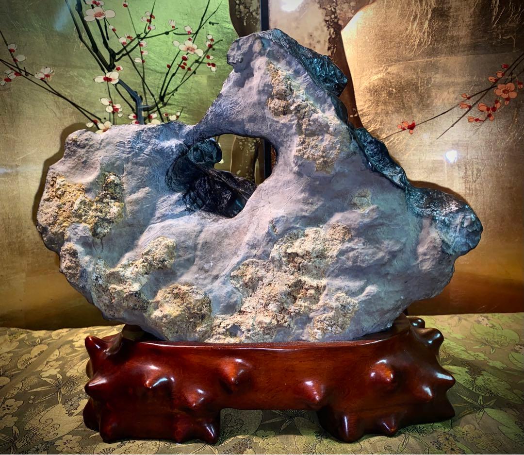 6308 霊璧石 桐箱付 『瑞雲』 横30(cm) 8.48kg太湖石