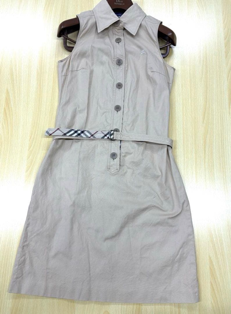 バーバリーブルーレーベル ノースリーブ ワンピース ノバチェック ベルトリネン混