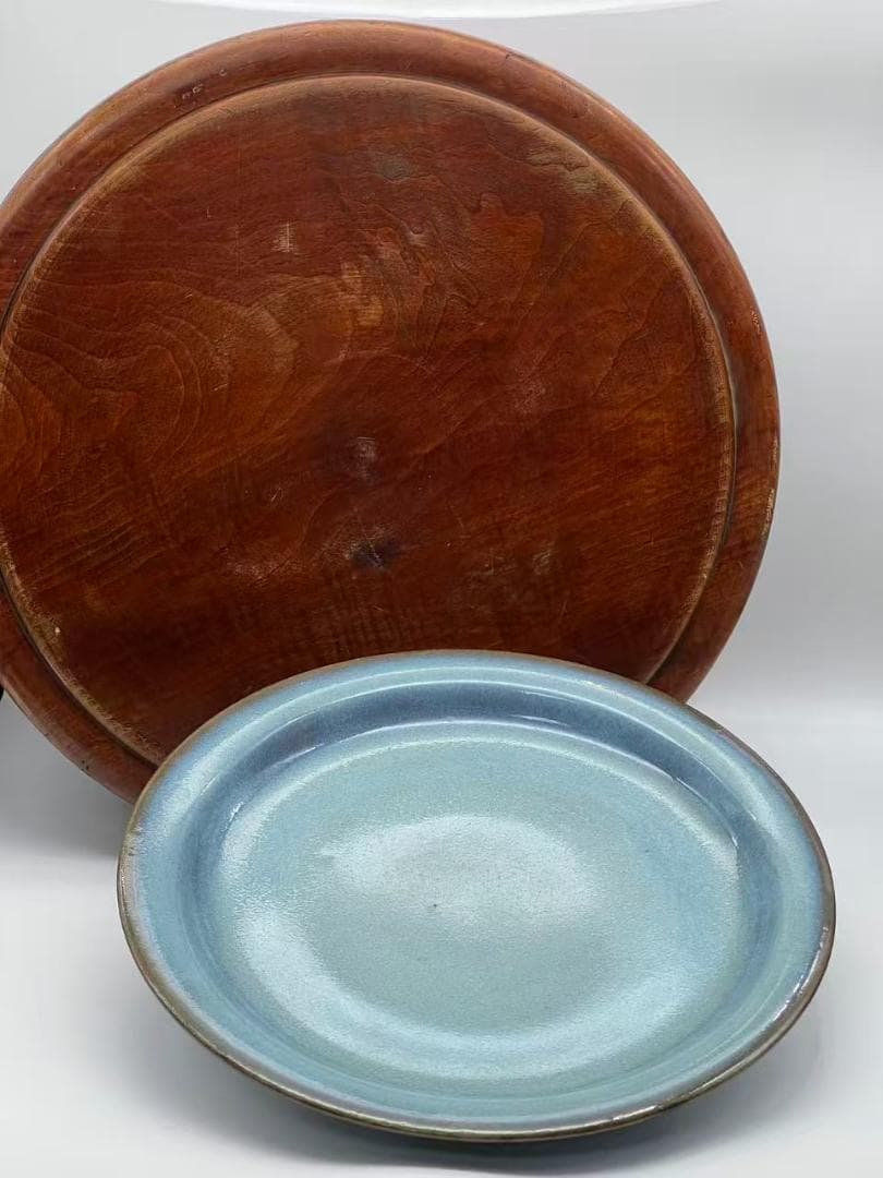 鈞窯　天青釉折縁盤 窯変釉皿　唐物　古賞物　時代物　中国古美術(B-55)