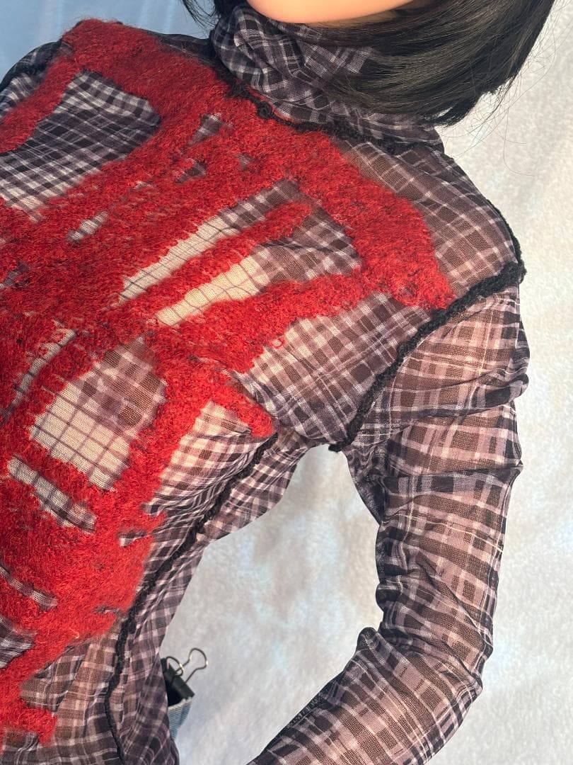 Jean-PaulGAULTIERFEMMEパワーネットフェイスプリント赤刺繍