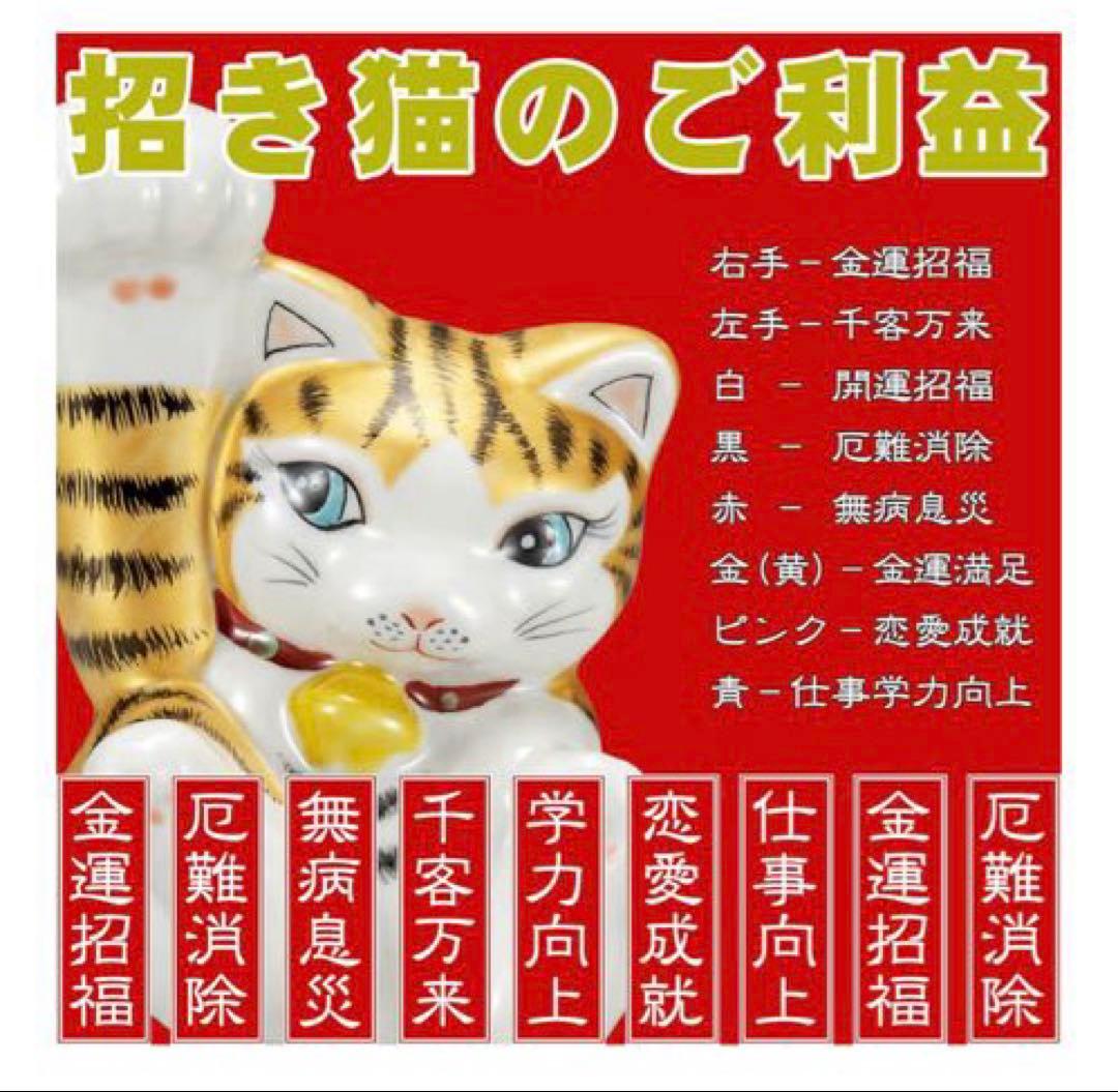 新品未使用✨招き猫 九谷焼き 友山窯 陶器製 置物 右手金運 花むらさき 箱付き