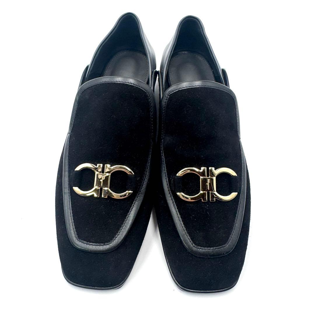 Ferragamo ガンチーニ スエード オペラシューズ ブラック 22cm