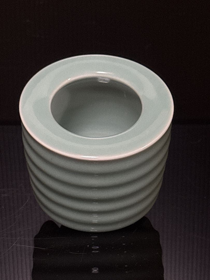 超絶技巧 金工師 在銘 純銀 火屋付 嘉光 造 青磁 輪線筒型 香炉 桐共箱付