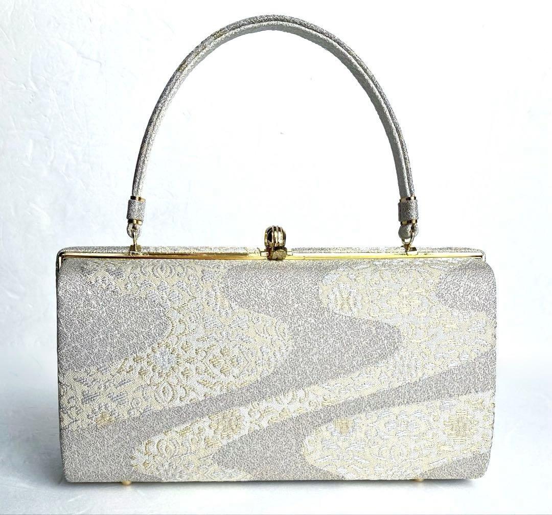 高級和装バック草履セット ホワイトシルバーに金銀糸 上品で聡明な佇まい ご入学式