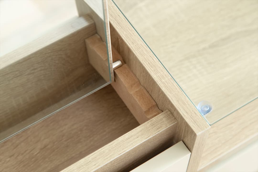 【送料無料】ディスプレイ収納付きドレッサーテーブル 机 ロー ガラス天板