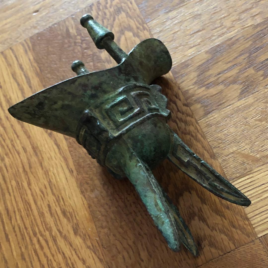 時代物 三足爵　青銅器　出土 爵杯 酒器品　骨董品　アンティーク