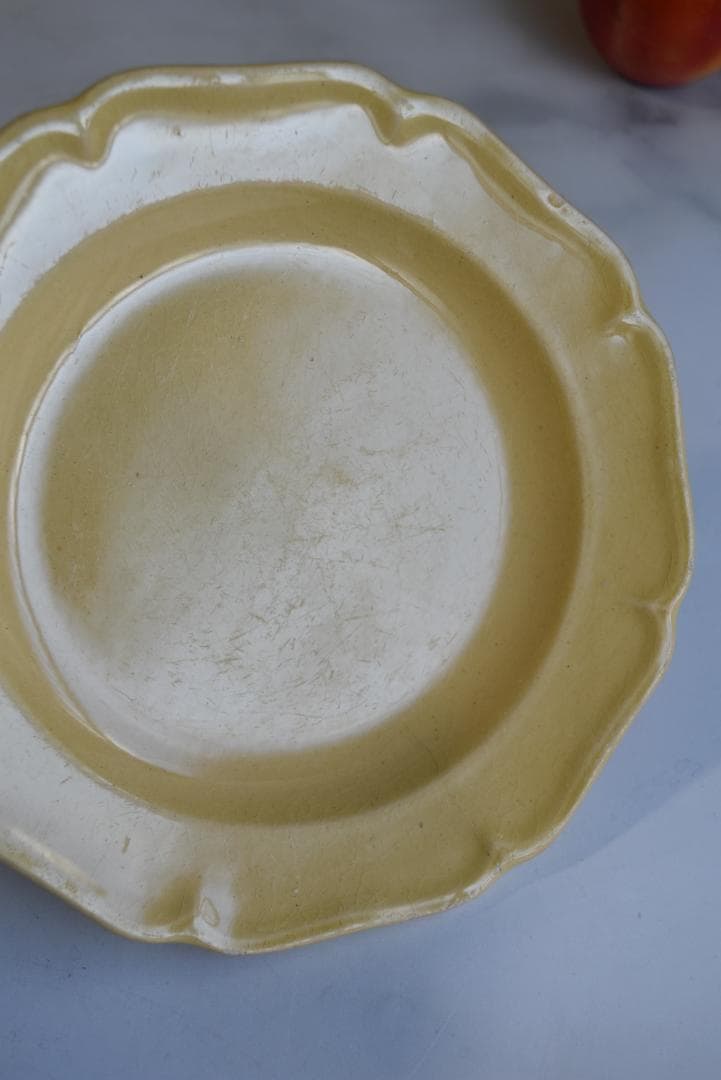 訳有3枚組　19世紀アプト窯　黄釉花リム　デセール皿　アンティーク　金継