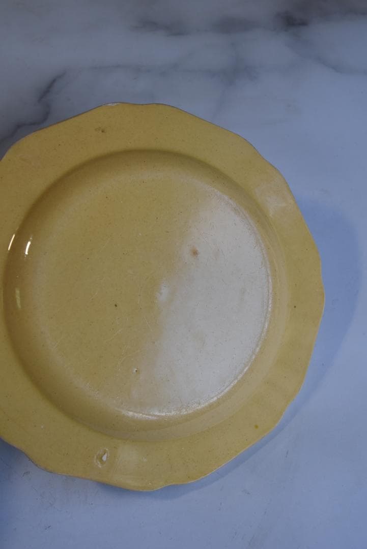 訳有3枚組　19世紀アプト窯　黄釉花リム　デセール皿　アンティーク　金継