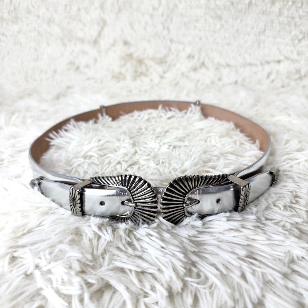 トーガ プルラ TOGApulla ダブルバックルベルト シルバー ウエスタン