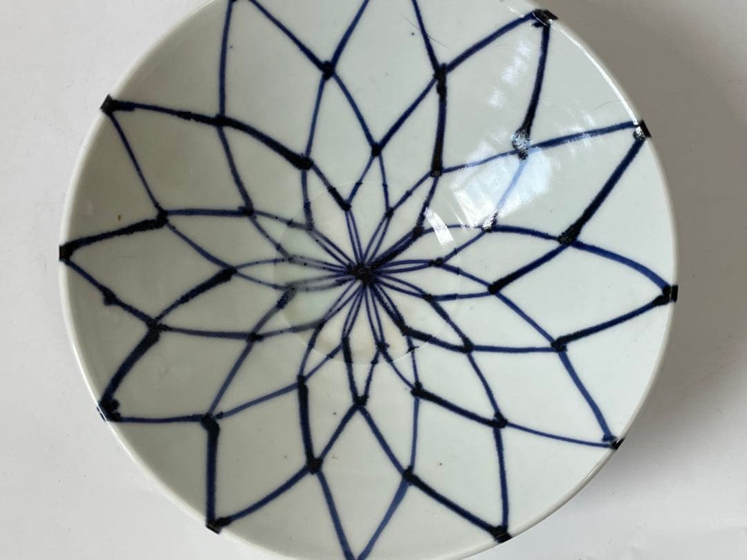 作家物　陶芸家　加藤静允　染付　網代文様　網文様　茶碗　深皿　初期伊万里　写