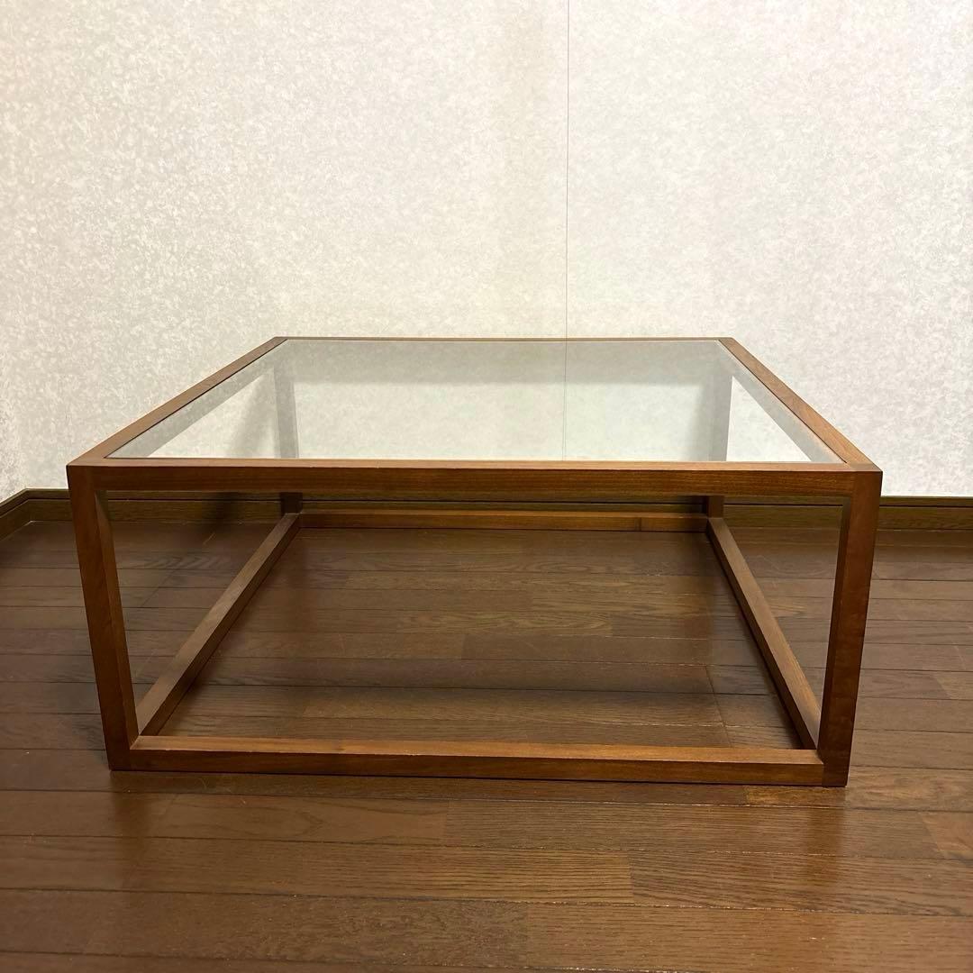 【美品】北欧モダン スクエア ガラステーブル リビングテーブル