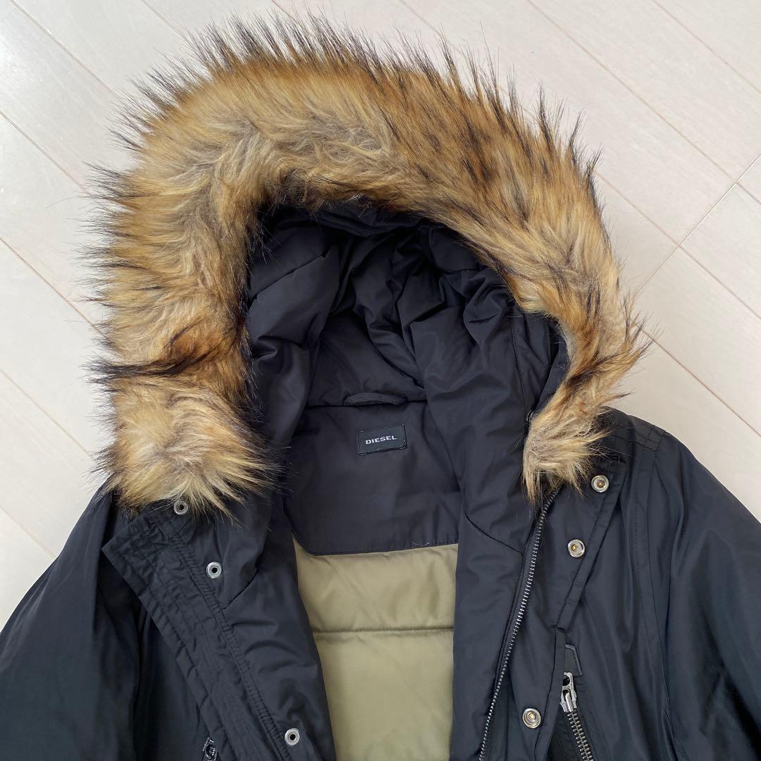 DIESEL N-3Bファー付きブラックモッズコート　メンズ