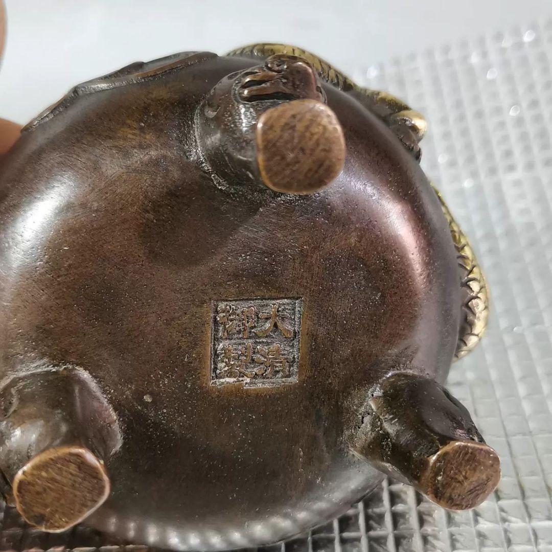 铜 細工 狮子头十二支熏炉 三足香炉茶道香炉 装饰品 工艺品 置物