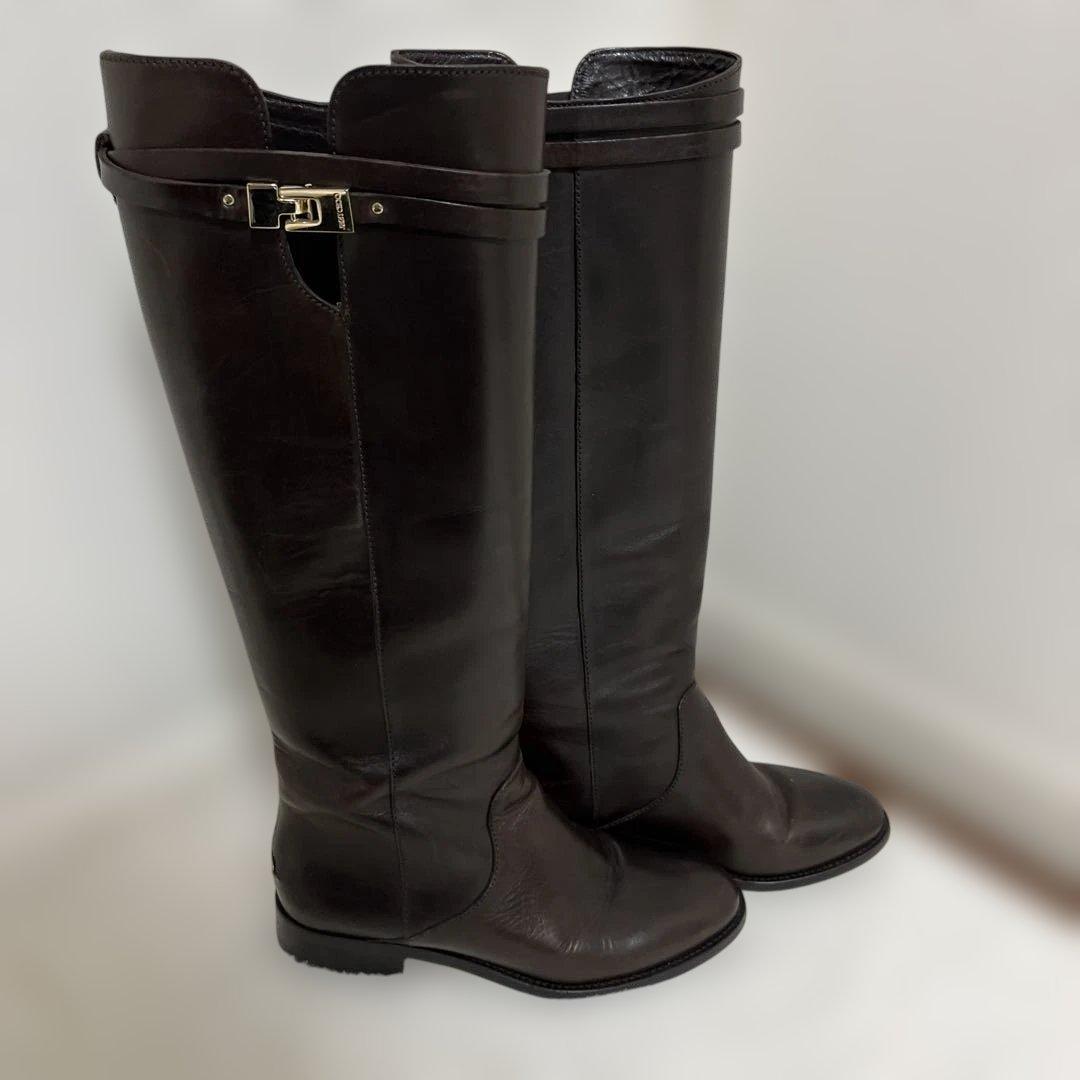 美品　 ジミーチュウ　ライディングブーツ　茶色　レザー　本革　23.5