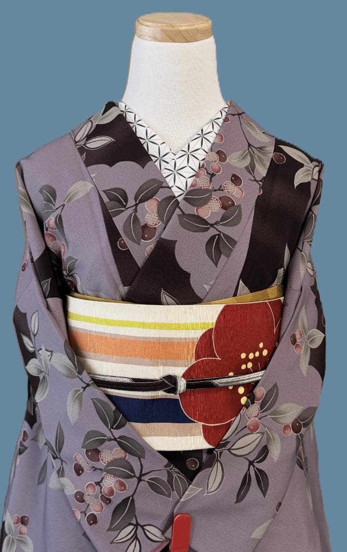 帯７　WA.KKA　梅の花・枝とおみくじ京袋帯　アイボリー系　約３７６×３１