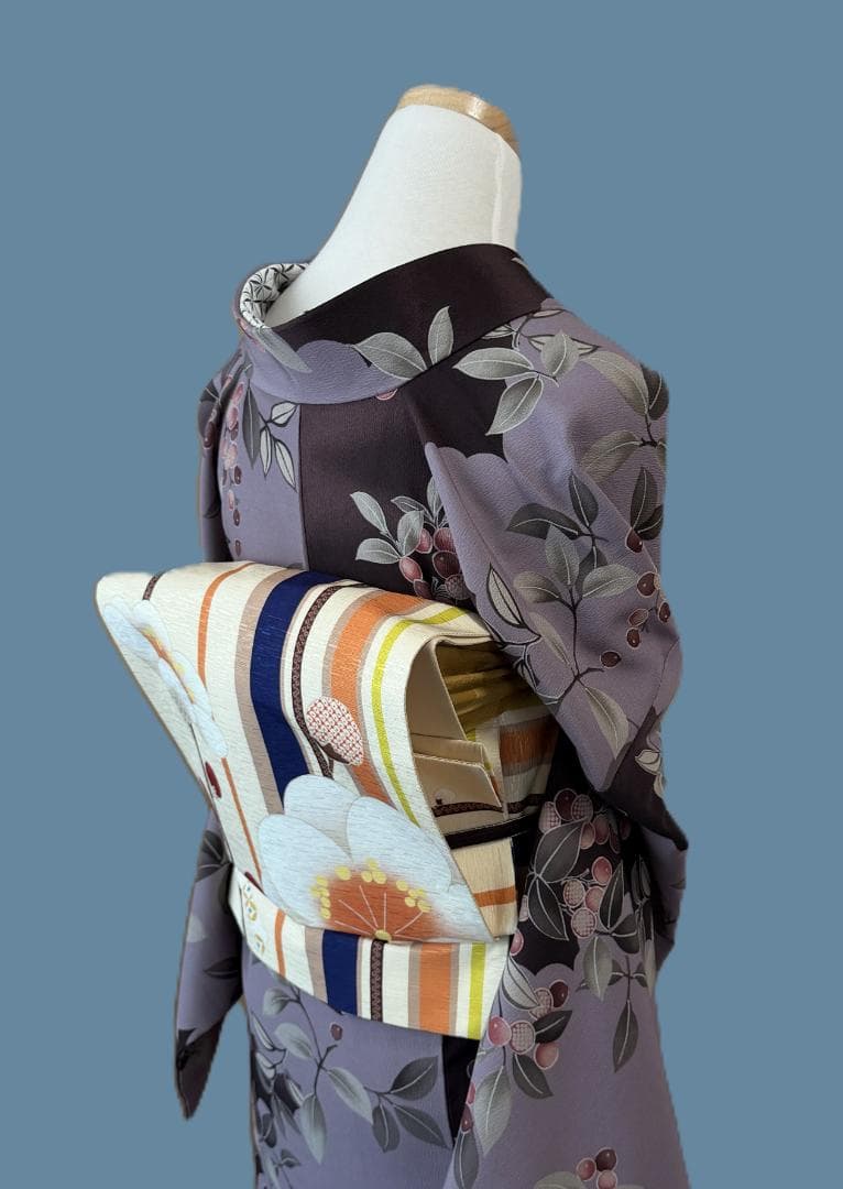 帯７　WA.KKA　梅の花・枝とおみくじ京袋帯　アイボリー系　約３７６×３１