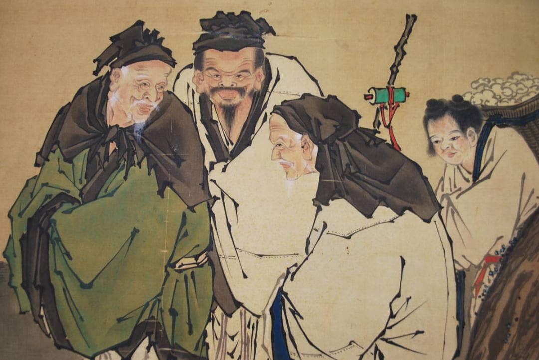 【真作】狩野祐清邦信/四賢人図/大幅/掛軸☆宝船☆Ｑ‐85　J