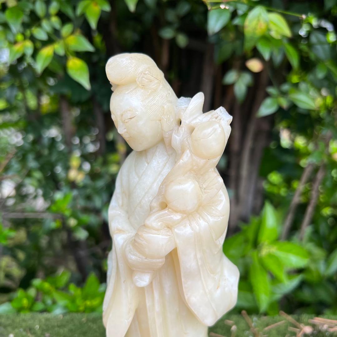 【貴重】芙蓉石西王母置物　23cm！王母娘娘　白寿山石　工芸品