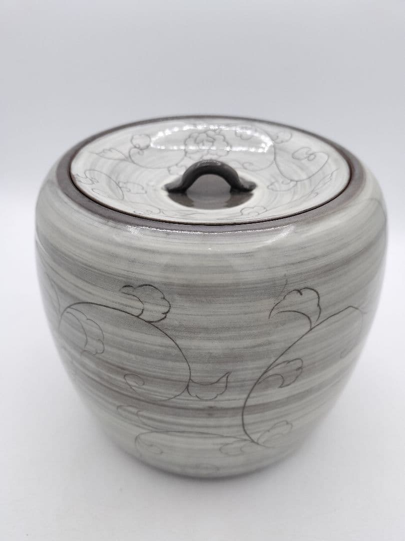 c655 水指 現川焼 唐草文様 武村利左衛門 木箱 茶道具 古物