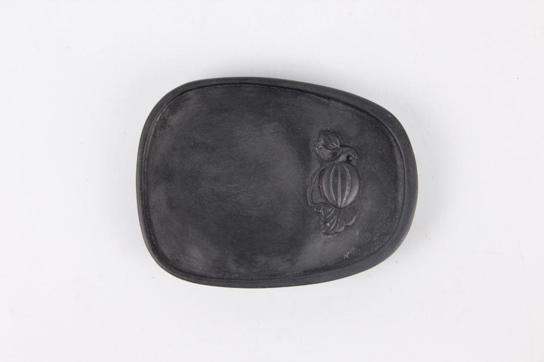 中国文房具　端渓硯　瓜文彫刻　「寿」銘　彫刻入　書道具　古硯 ES1-9