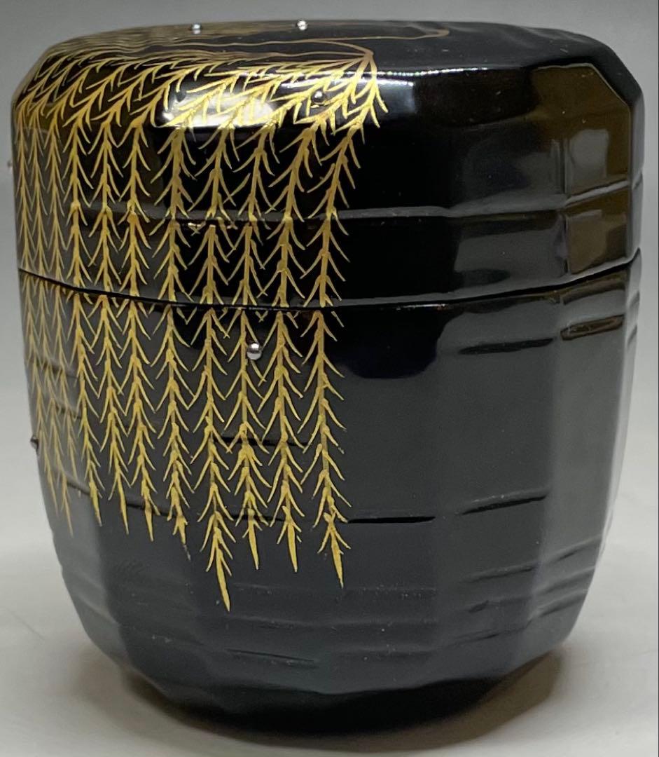 吉田一峰　認得斎好写　折撓柳蒔絵棗　四方桟共箱 　栞　T74