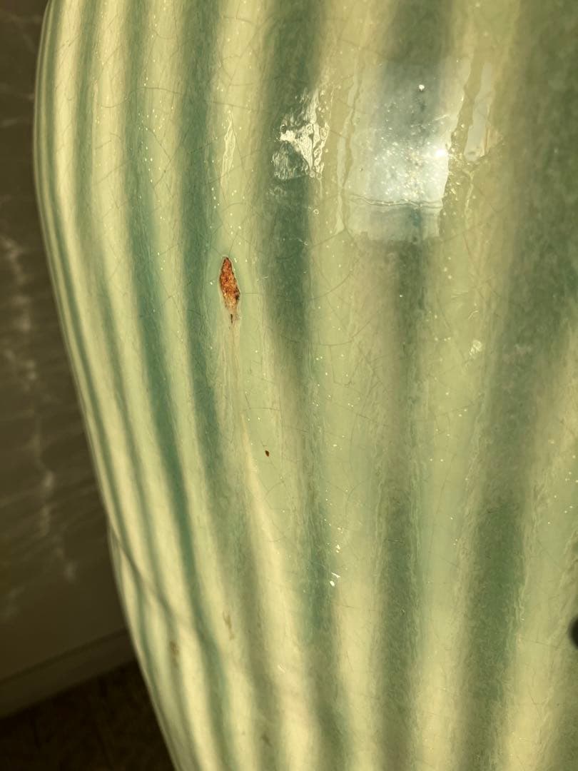 信楽焼　茶壺　大壺　すだれ壺　ストライプ柄　明治　アンティーク