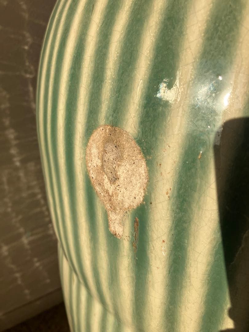 信楽焼　茶壺　大壺　すだれ壺　ストライプ柄　明治　アンティーク